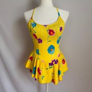 Vintage Floral Yellow Swim Dress